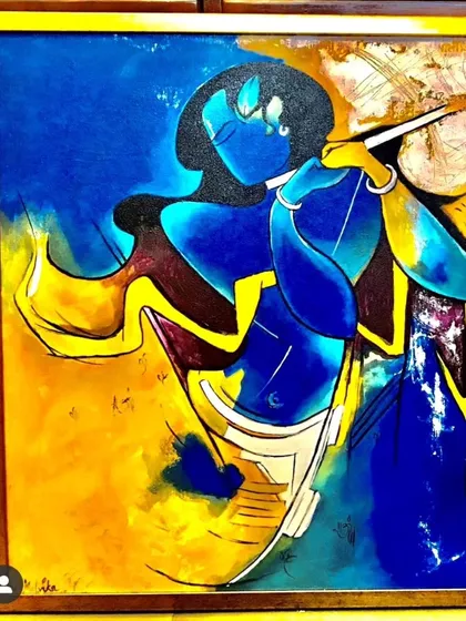Lord Krishna is a constant source of inspiration for me. This acrylic painting captures his divine energy through bold color and fluid movement, blending modern abstract style with timeless spiritual devotion. Each brushstroke is a form of meditation.