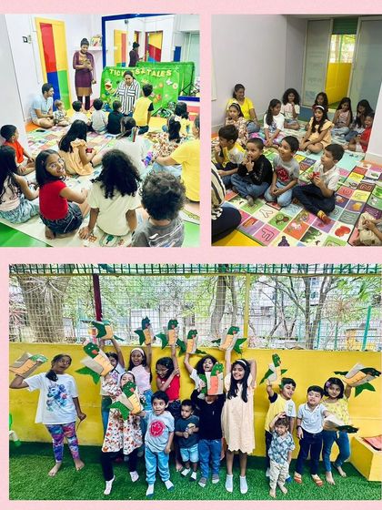 My first puppet show at this preschool was a houseful. We did our popular dragon story, and the kids had a great time making their dragon paper bag puppets.