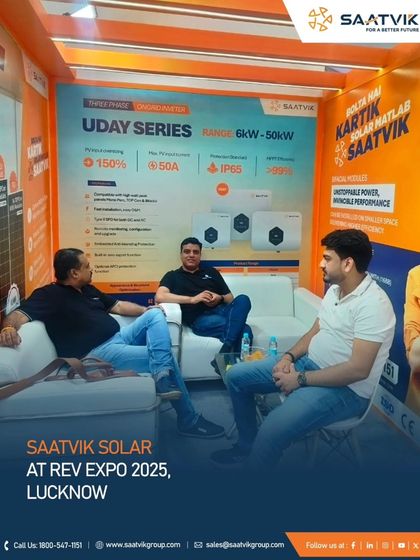Discussing our Uday Series inverters in the lounge area of our booth at REV Expo 2025.