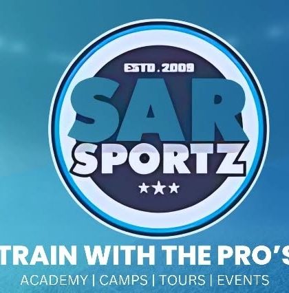 Train with the pros at Sar Sportz. Our graphic outlines our offerings, including academy training, camps, tours, and events.
