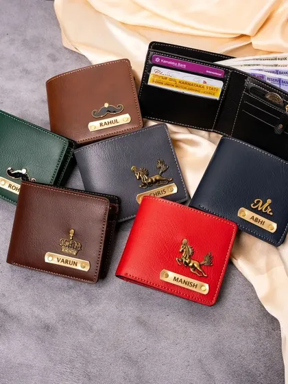 Take a look at the variety of custom men's wallets I offer. Made from premium faux vegan leather, they come in several colors and can be personalized with a nameplate and a unique charm, like a crown or a mustache.