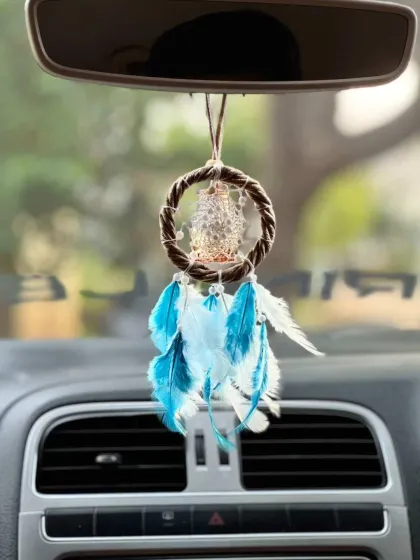 Here's one of our dreamcatcher car hangings in its natural habitat. It's a simple way to add a bit of good-vibe decor and personality to your daily drive.