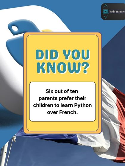 A fun fact graphic stating that six out of ten parents prefer their children to learn Python over French. This highlights the growing recognition of coding as a crucial future skill.