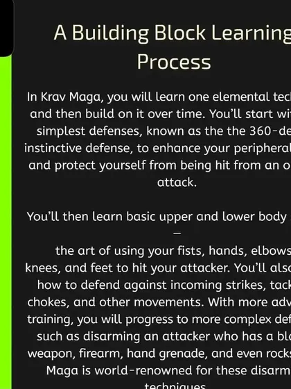 Pillar 4: A Building Block Learning Process. We start with simple, instinctive defenses and strikes. Over time, we build upon that foundation to handle more complex scenarios like weapon disarms.