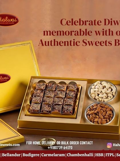 Make your Diwali memorable with our authentic sweets box. This premium golden box contains an assortment of our finest dry fruit sweets and nuts, perfect for elegant corporate and family gifting.