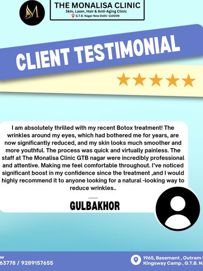 In this testimonial, a client expresses their thrill with their recent Botox treatment, noting a significant reduction in wrinkles and a boost in confidence. They commend our professional and attentive staff for a virtually painless process.