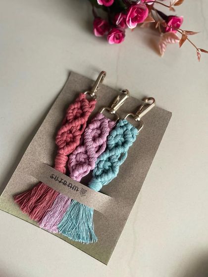 This is how I package my keychain sets. These three pastel keychains are presented on a simple, eco-friendly card.