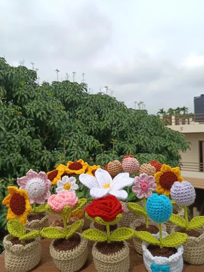 A collection of my various potted flowers, showing the wide range of designs available for bulk orders.