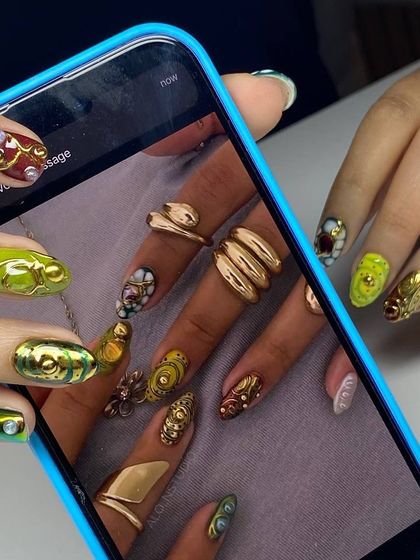 A photo showing the nail art masterpiece alongside a picture of the inspiration, demonstrating how we can bring any vision to life on your nails.