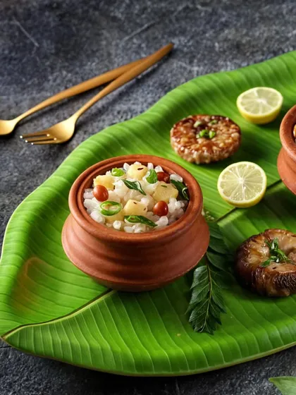 Our Satvik dishes are perfect for religious gatherings. Here, Sabudana Khichdi is served in traditional earthenware, presented beautifully on a banana leaf.
