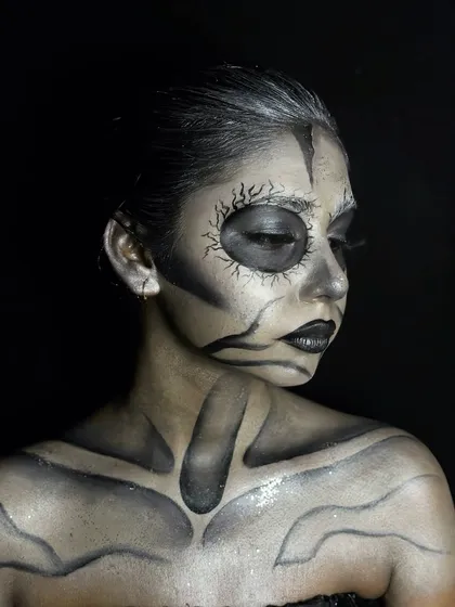 Another angle of the skeletal look, showing the intricate details around the eye socket.