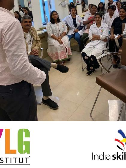 Students and faculty, including our co-founder, during an interactive session about the opportunities available through the Skill India programme.