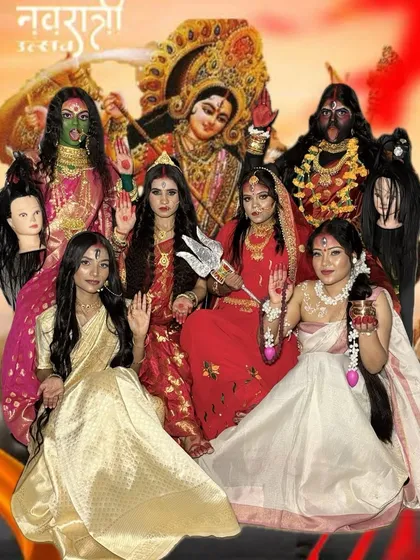 A third variation of the powerful Navratri showcase, demonstrating the dedication of my students to creating these elaborate, culturally significant looks.