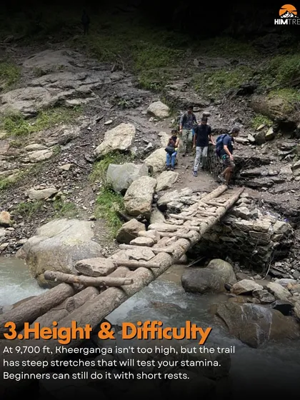 The Kheerganga trail includes rustic bridges and steep sections that will test your stamina, but it's completely manageable for beginners with a bit of grit.