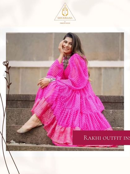 Another Rakhi outfit inspiration, this tiered dress in a pink leheriya print is both traditional and playful.