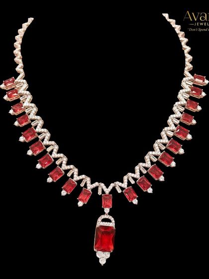 Another view of this bold red necklace, perfect for making a statement.