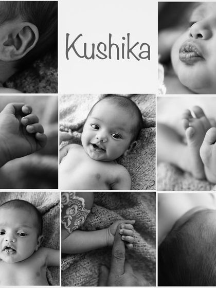 A beautiful collage showcasing the tiny details of a newborn. I love capturing close-ups of their little ears, hands, feet, and expressions to remember how small they once were.