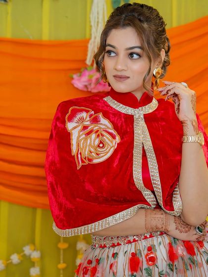 Another detail shot of my red velvet cape blouse and embroidered lehenga. It's all about the details.
