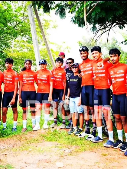 A group of riders from the Cyclopedia cycling academy, showing their team spirit.
