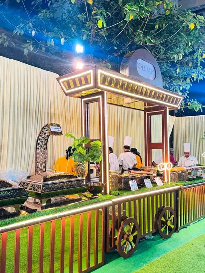 Another angle of the Chinese food station, which features a distinctive train-cart design for a playful touch.