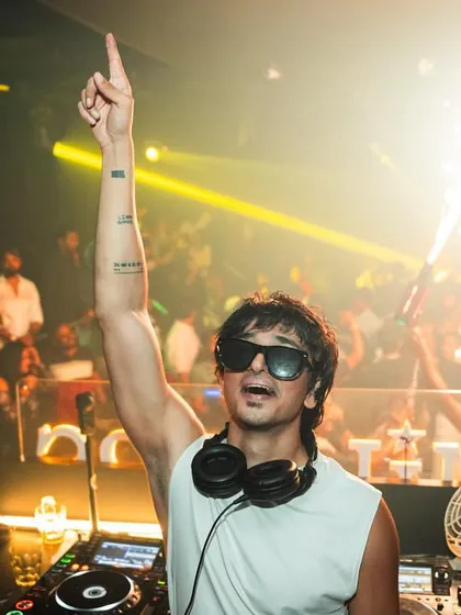 A shot from my show at Millers Luxury Club in Pune, with pyrotechnics lighting up the stage. I always aim to create a blockbuster night with a full sensory experience.