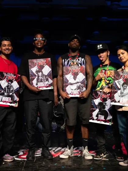 A group photo with the incredible judges from Bring The BVCK Vol-4. Being recognized and appreciated by artists of this caliber means the world.