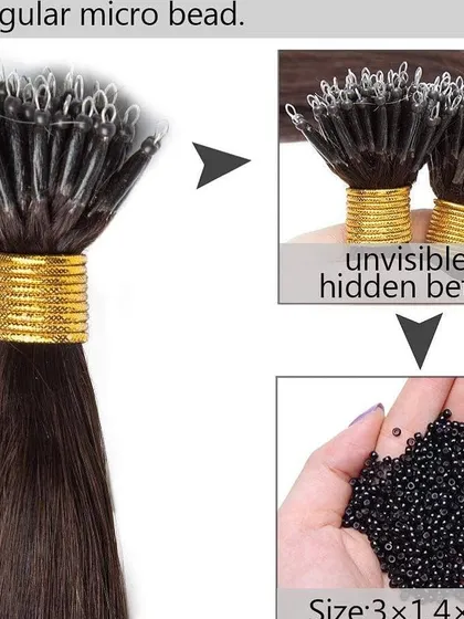 An infographic explaining how our nano-tip extensions are smaller than regular microbeads, offering a more invisible and hidden application.