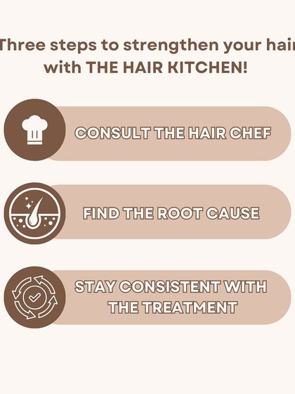 Here are my three steps to strengthen your hair: consult the hair chef (me!), find the root cause, and stay consistent with the treatment.
