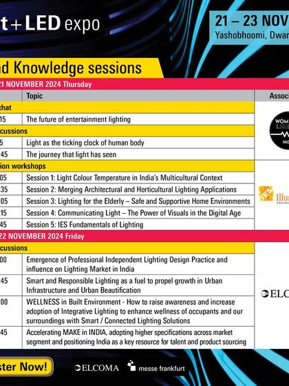 Our detailed knowledge session schedule helps you plan your visit. This graphic lays out the agenda for Day 1 and Day 2, including panel discussions, fireside chats, and certification workshops, along with the hosting associations.