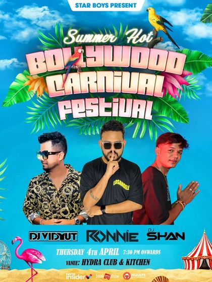 A flyer for the "Summer Hot Bollywood Carnival Festival" at Hydra, where I shared the stage with other great DJs.
