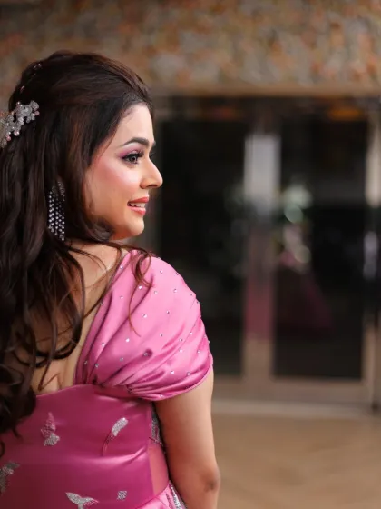 A beautiful shot of my client who was initially nervous about makeup. Her final look was soft, radiant, and perfectly suited for her engagement party.