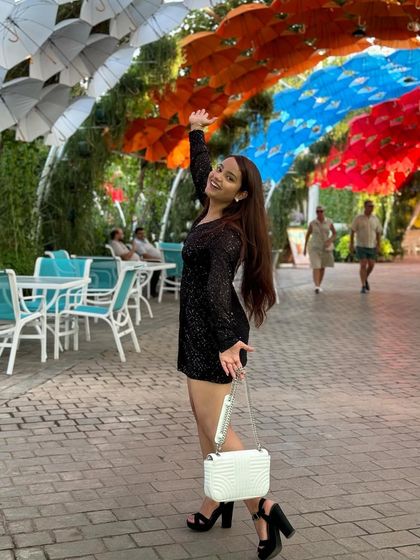Under the umbrella sky at Dubai Miracle Garden.