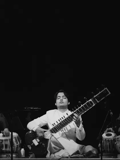 On stage with two tabla players at the Piano Man. This trio format allows for a rich, layered rhythmic conversation that is both energetic and soulful.
