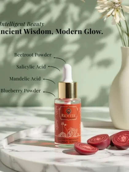 This is ancient wisdom for a modern glow. My Palakya Brightening Slummy Face Serum is a power-packed blend of Salicylic and Mandelic Acid with Beetroot and Blueberry powder for skin that truly shines.
