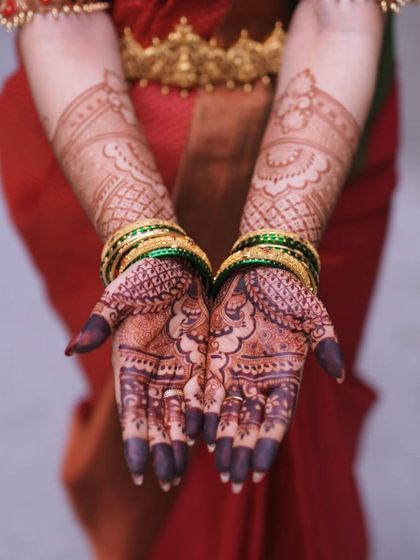 The final dark stain of the engagement mehendi. My organic henna ensures a rich, long-lasting color for your special day.