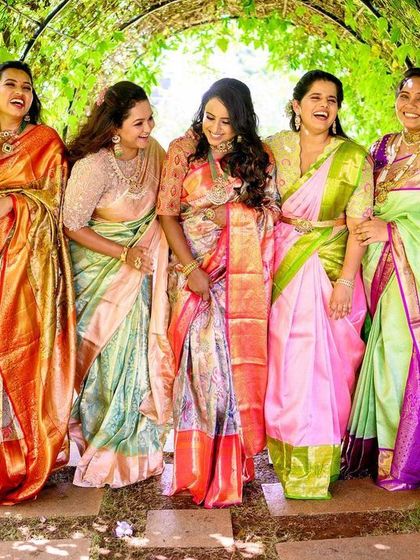 This was a special Diwali collaboration with other women entrepreneurs. This group shot in a beautiful garden shows how I can create complementary makeup looks for a group, ensuring everyone looks their best.