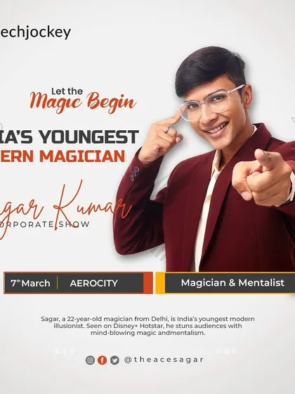 My official poster for a corporate show with Techjockey in Aerocity, Delhi. Let the magic begin.