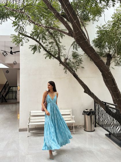 A breezy, beautiful blue printed maxi dress. This is the kind of easy, one-and-done outfit I love for warm days.
