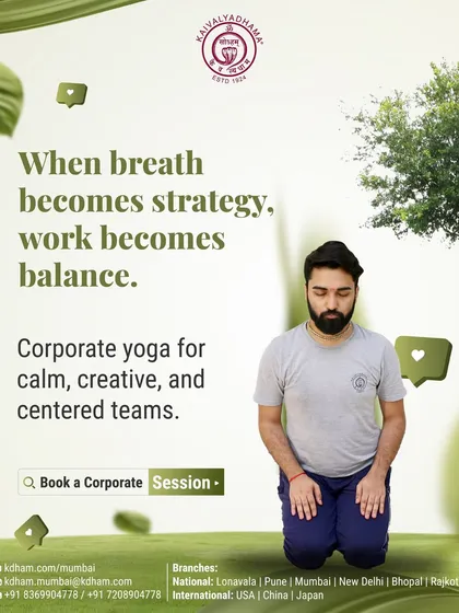 We teach teams to use breath as a strategic tool for balance and creativity. This image represents our core offering: corporate yoga programs that provide practical, short sessions to enhance focus, posture, and emotional regulation in the workplace.