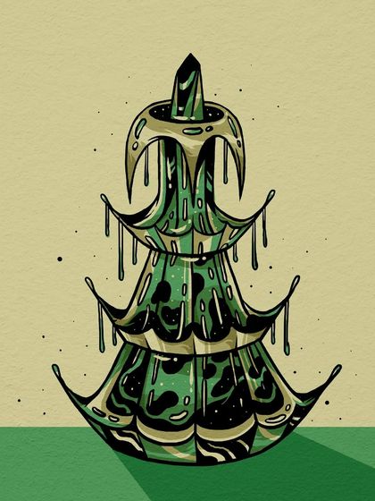 A render of one of the prickly perfume bottles from the 'Herfumes' series, this one resembling a tiered fountain.