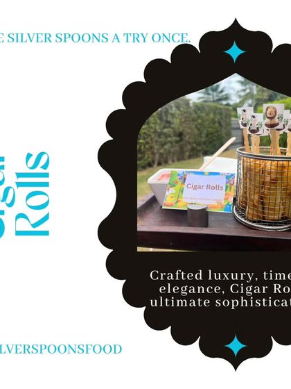 Crispy Cigar Rolls are a popular choice for kids' parties. This graphic highlights them as a sophisticated yet kid-friendly snack option.