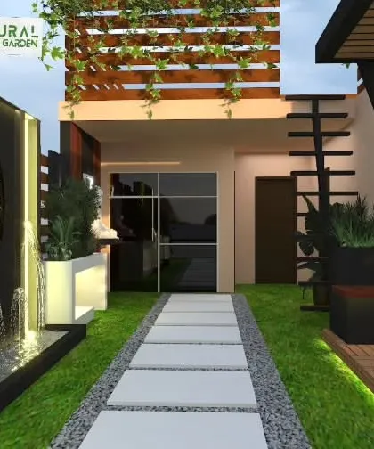 A ground-level view of the Rohini concept, highlighting the wall fountain.