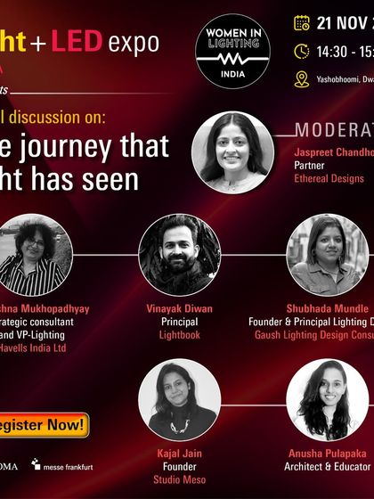 This graphic details our panel discussion on "The Journey That Light Has Seen," presented with Women in Lighting. We clearly outline the speakers and moderator, so you know exactly which experts you will be hearing from.