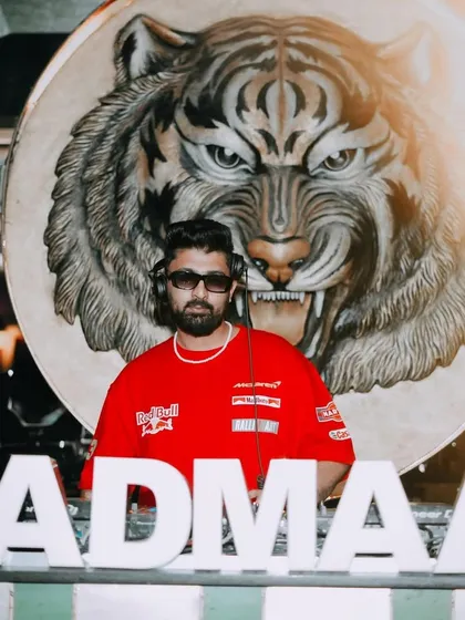 Rocking the Red Bull shirt and bringing the energy to a Saturday night at Badmaash.