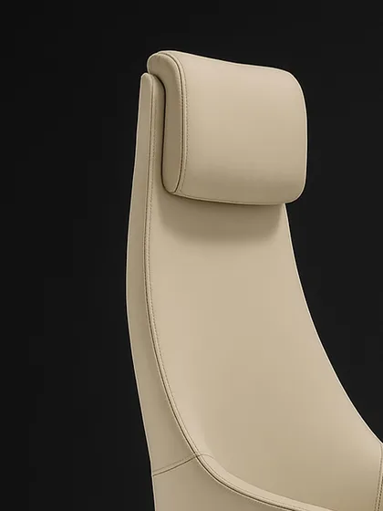A close-up of the stitched headrest on my executive chair. This detail highlights the quality of craftsmanship and the focus on providing support in all the right places.