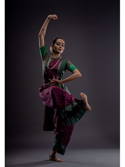 A pose depicting Katyayini, the warrior goddess. This photo from the Navaratri series captures a moment of strength, focus, and divine anger.