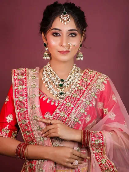 A confident pose from our model, showcasing a look that is perfect for a North Indian wedding ceremony.