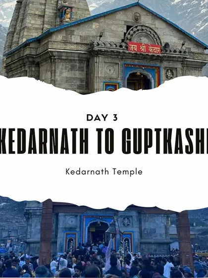 Day 3: Darshan at Kedarnath and return to Guptkashi. After experiencing the divine presence at Kedarnath Temple, you'll make your way back, your heart full of blessings.