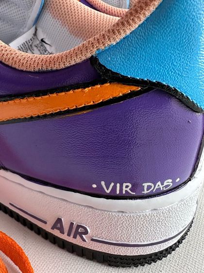 A little detail on the custom pair for Vir Das. I added his name to the heel for that extra personal touch.