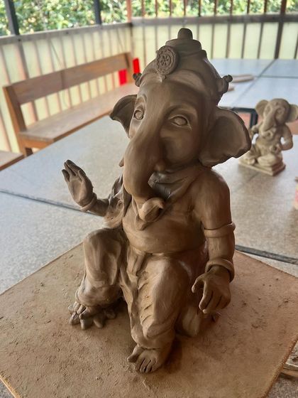 This is the Ganesha idol I hand-sculpted for 2024. Making my own Bappa every year fills me with peace and happiness. It's a tradition that gives me so much strength.